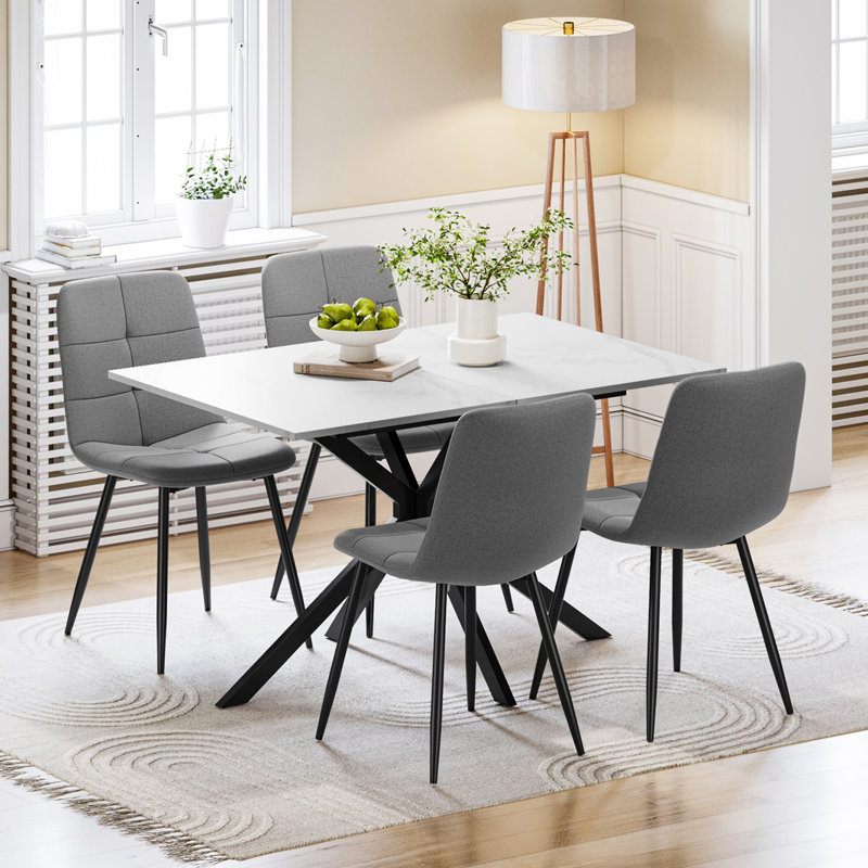 49cm H Fabric Upholstered Metal Upholstered Back Side Chair, Grey