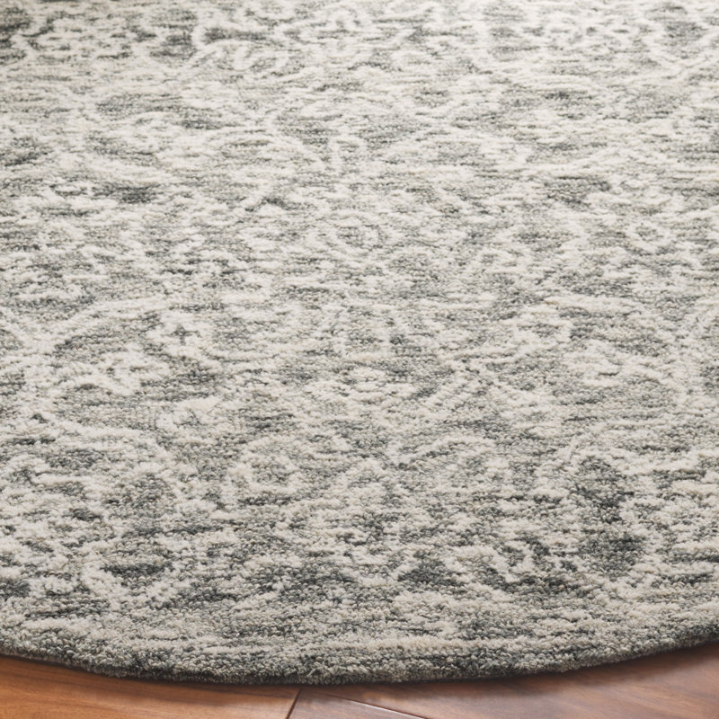 Tapis damassé en coton gris / ivoire Ranod, Rond 6 pi