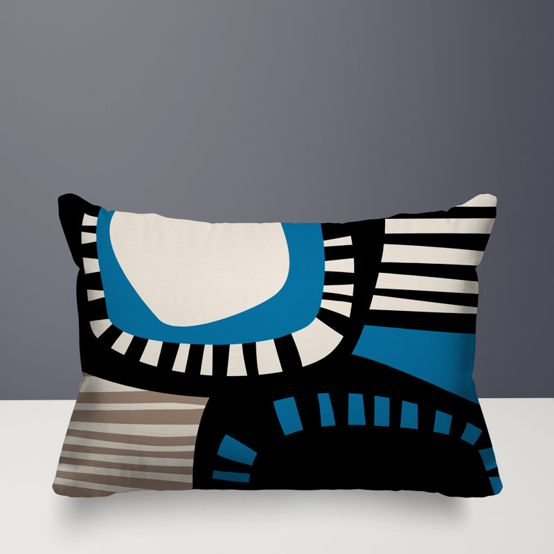 Coussin rectangulaire intérieur / extérieur Alika, H 18 po x l 25 po, Turquoise / noir / blanc cassé