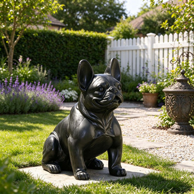 DOG GARDEN SCULPTURE, Outdoor French Bulldog Garden Statue, No Assembly Required