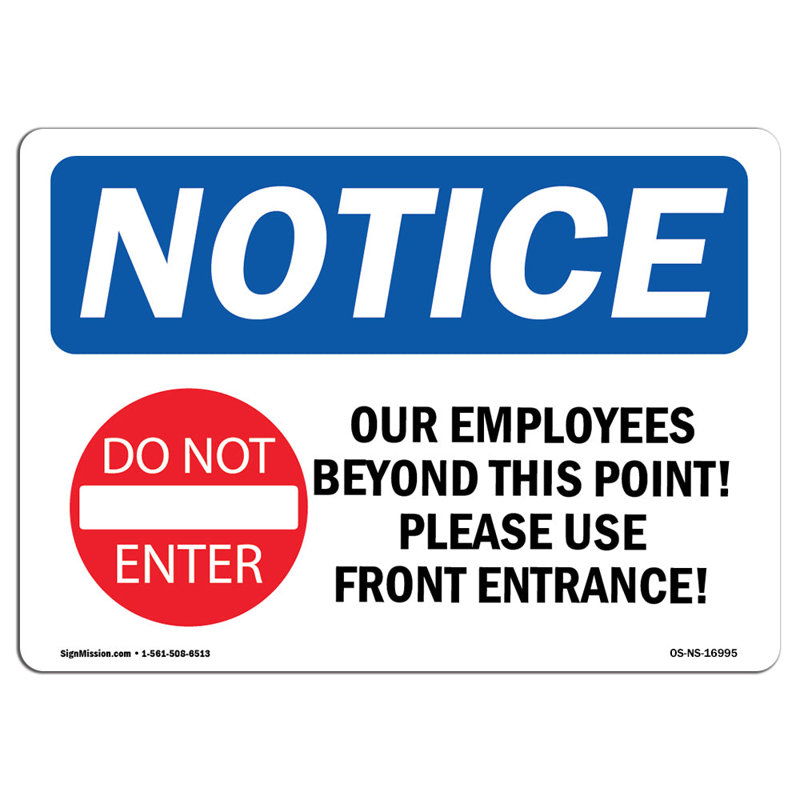 Seuls les employés au-delà de ce point! Panneau en aluminium 18 x 24