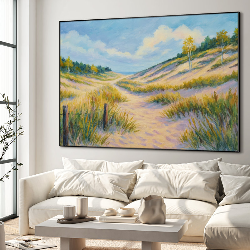 Très grande reproduction d'art sur toile - Tranquil Dune Path Peaceful Beach Grass, décoration d'art pour le salon ou la chambre à coucher - «Assemblage requis du cadre (cadre non fini)»