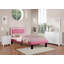 Lit moderne en similicuir rose avec pieds en bois capitonné-131574327