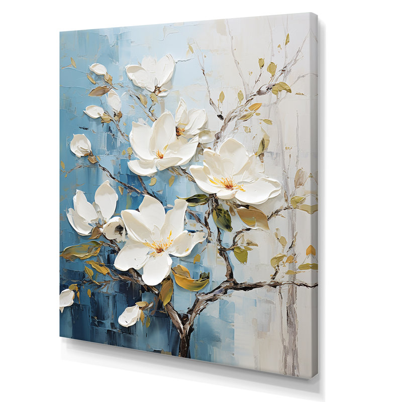 «White and Gold Magnolia Petal Serenity III» sur toile imprimée, Toile tendue, 32" H x 24" W