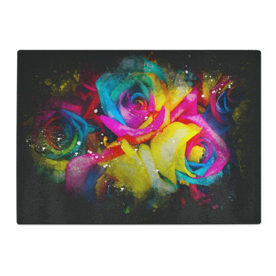 Tempered Glass Multi-Coloured Rainbow Roses Chopping Board