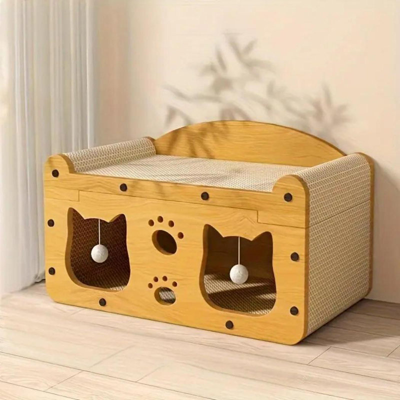 Lit de repos 2 en 1 à double couche pour chat avec boules de jeu