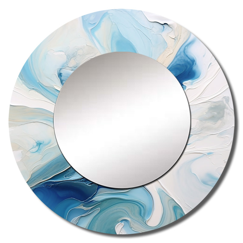 «Dunsford» bleu et gris éthéré Elixir V - grand miroir abstrait, décor de miroir mural unique et moderne, art imprimé en métal