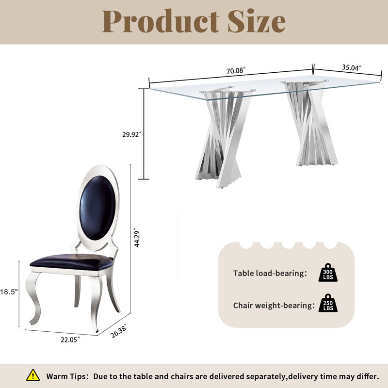 7- Piece Dining Set, Silver, Black/Silver