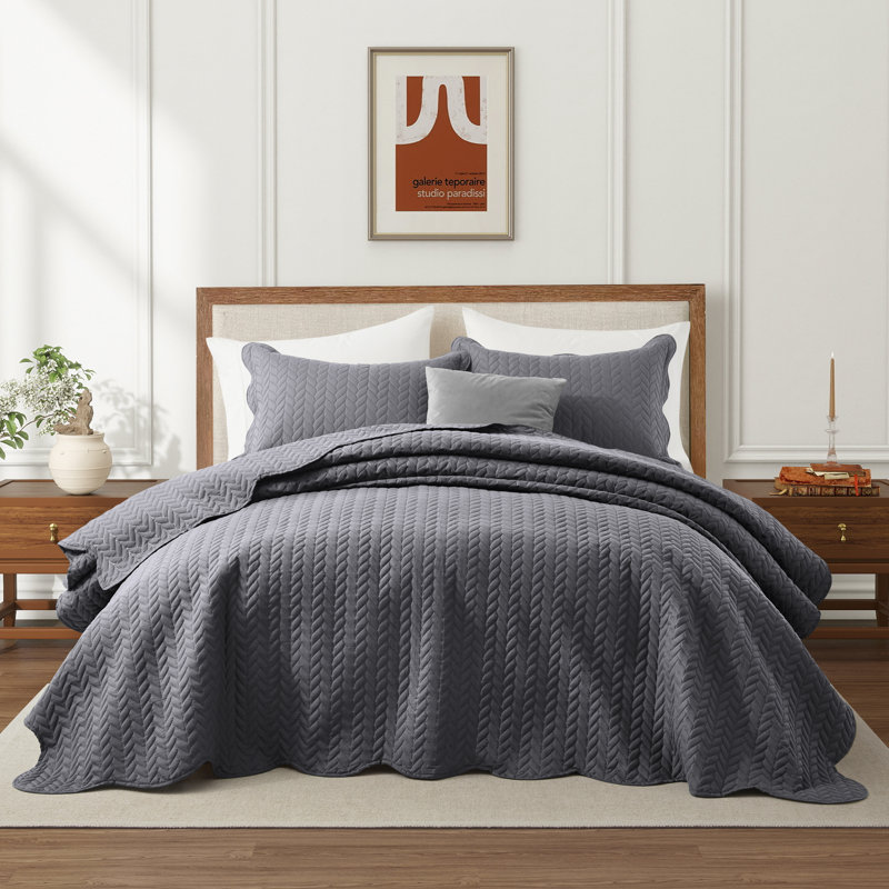 Microfiber Embossed Queen Quilt Sets| Hotel-Quality Bedspread, Charcoal, Queen Bedspread ( 90 x 96)+ 2 Standard Pillowcases