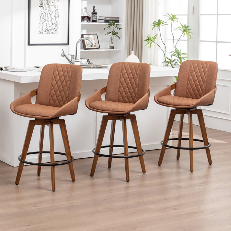 Swivel Upholstered Counter Stool, Brown, 3, Bar Stool (77cm Seat Height)