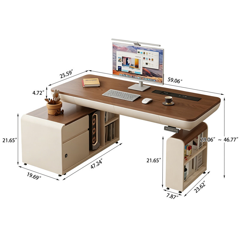 Bureau moderne à hauteur réglable 59,06 po, H 46,77 po x l 59,06 po x P 47,24 po