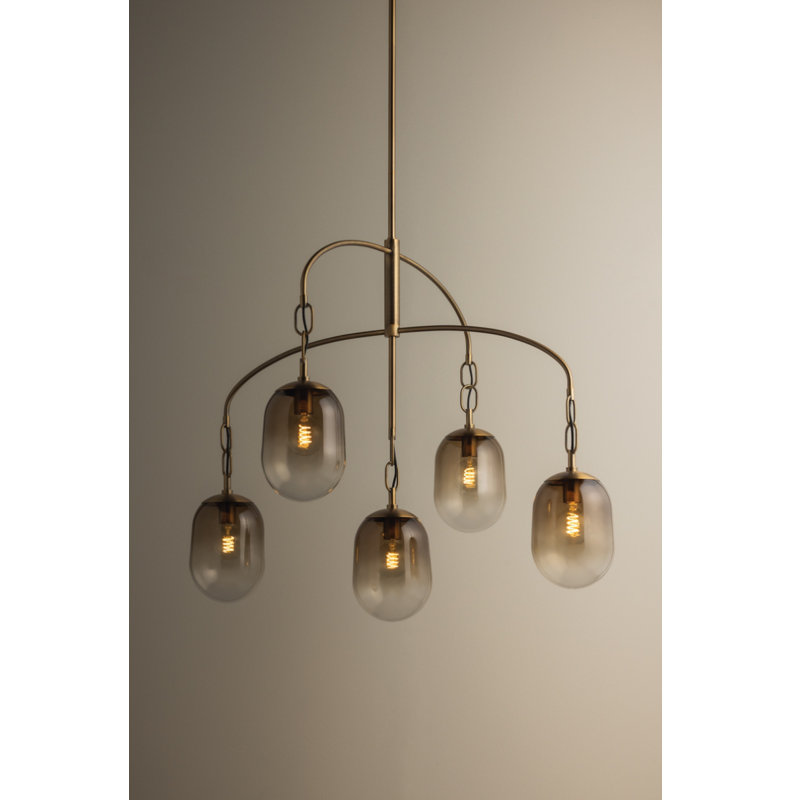 Troy Lighting Harvey wide Light Chandelier in Patina Brass, 16.25" H x 39" W x 39" D, 5 Lights