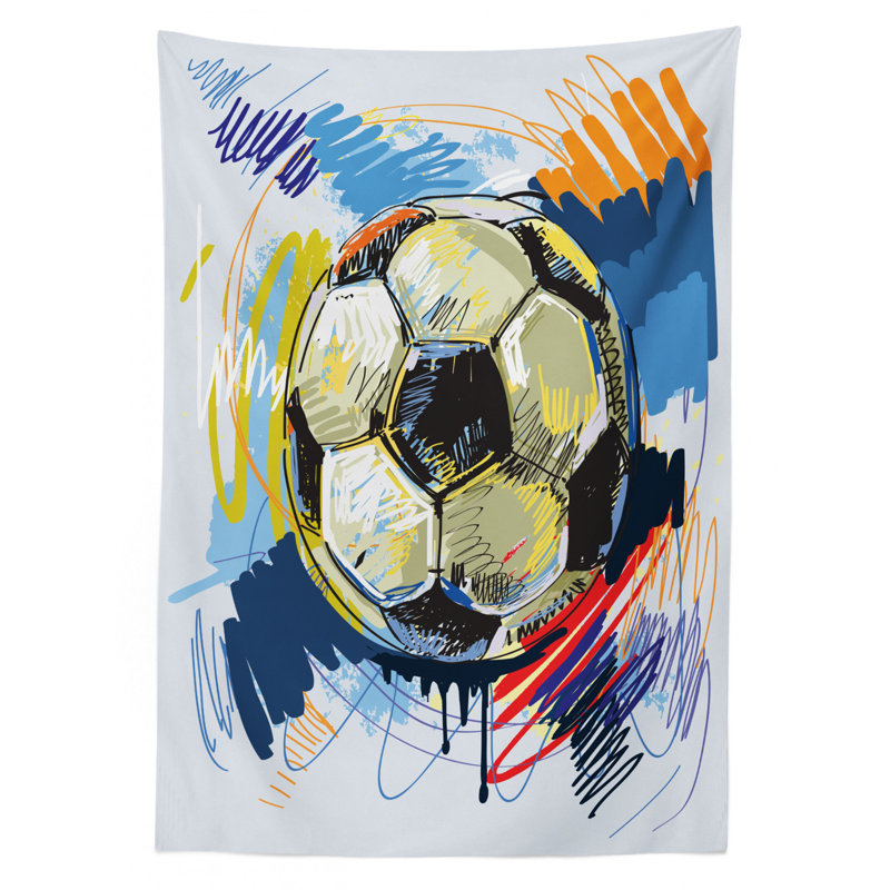 Ambesonne Soccer Tablecloth, Spherical Soccer Ball Illustration With Colorful Distressed Details In Motion Art, Rectangular Table Cover For Dining Room Kitchen Decor, 52" X 70", Multicolor