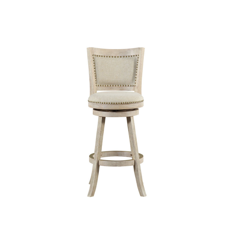 Falken Swivel Upholstered Counter Stool with Solid Wood Frame, Bar Stool (30.25" Seat Height), Ivory Wire-Brush, Ivory