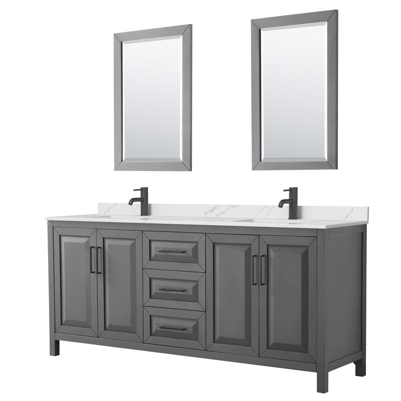 Daria 80'' W Vanity, Matte Black, White, White Quartz