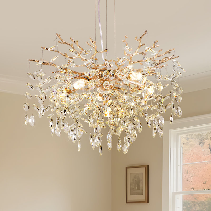 Luminaire suspendu en cristal doré moderne de style lustre moderne en cristal doré de 23,6 po pour la salle à manger, la cuisine et le salon