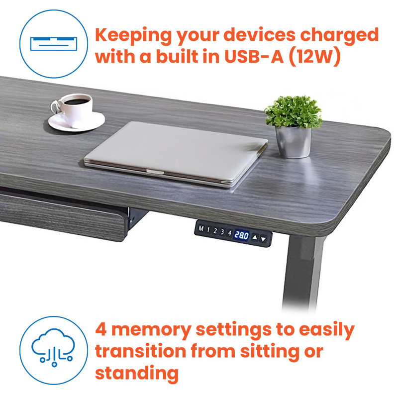 Kaylan RISE 2 Series 48" x 24" Electric Sit-Stand Desk w/ Dual Motors and Drawer, Gray
