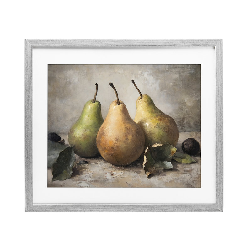 «Pear Still Life», reproduction encadrée sous verre, conception de Franklyn Gregory, H 13 po x l 16 po, Cadre de ferme gris