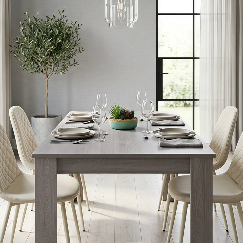 Aghaboy 4 -Person Dining Set, Arrow Grey, 75cm H x 140cm W x 80cm D, Cream