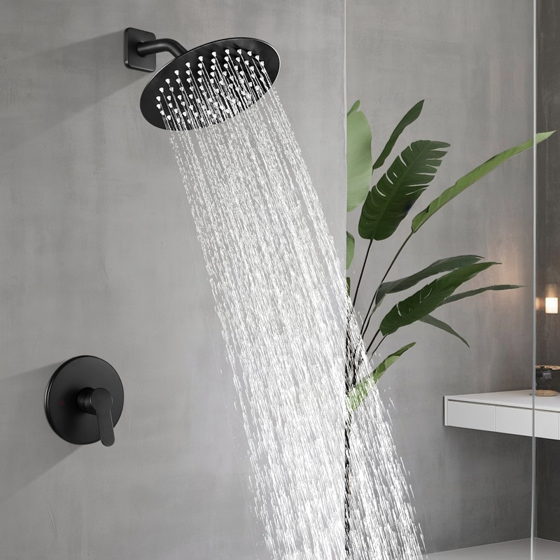 Modern Wall Mount Single Handle Shower Faucet, Matte Black
