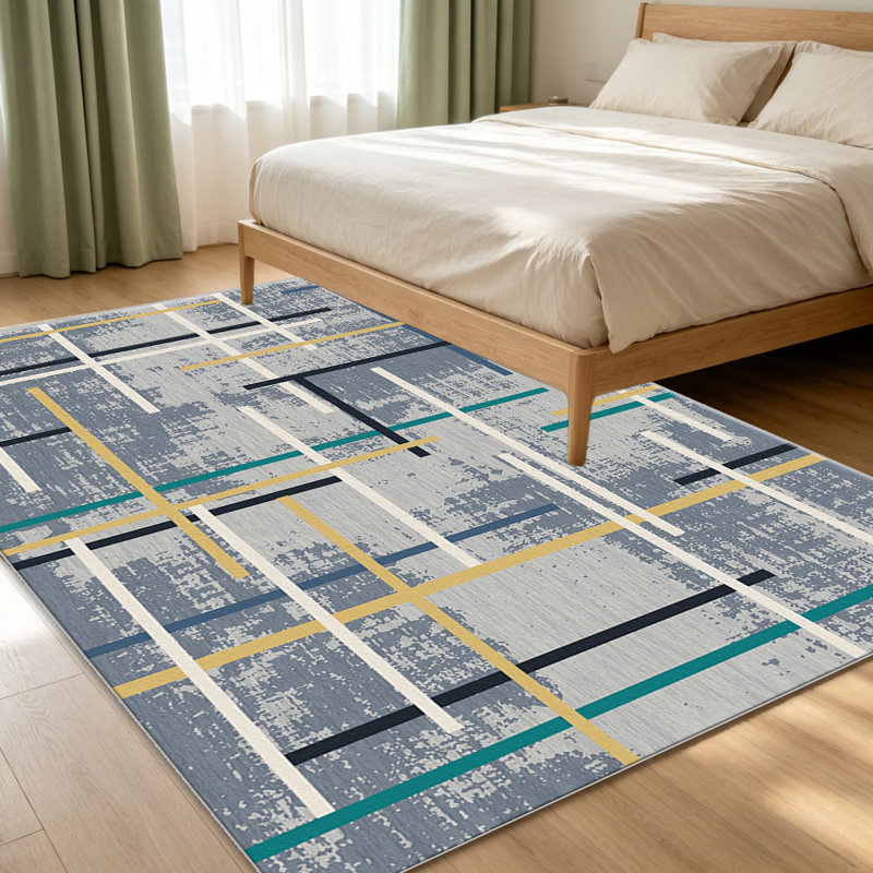 Grey Geometric Grid carpet-easy to clean, machine-washable, soft and comfortable; suitable for door mats, kitchens, living rooms, bedrooms, corridors, and laundry areas. Easy to clean, durable carpet for home decoration.