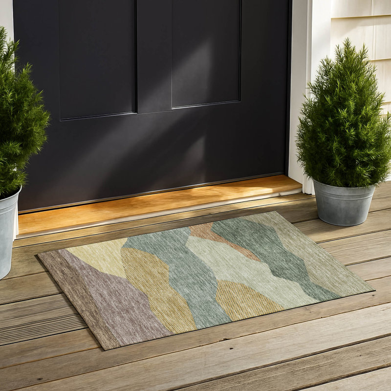 Tapis géométrique intérieur / extérieur lavable à la machine Chantille ACN2608, 1 pi 8 po x 2 pi 6 po, Basilic