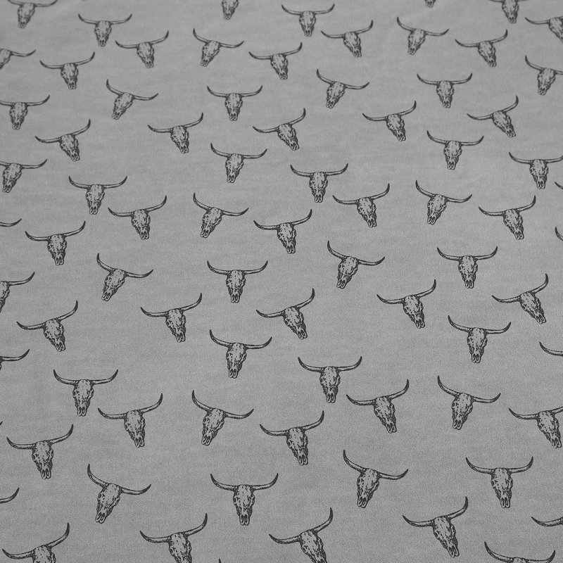 Wrangler Printed Cozy Novelty Sheet Sets, King Sheet Set with 2 Pillowcases, Steer Skulls Gray