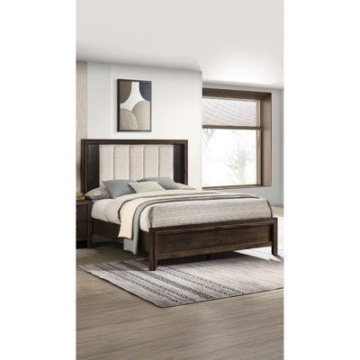 Queen Size Bed, Upholstered Headboard, Rustic Charm, Rich Wood Finish, Contemporary Aesthetic, Brown Tones 1pc Style,