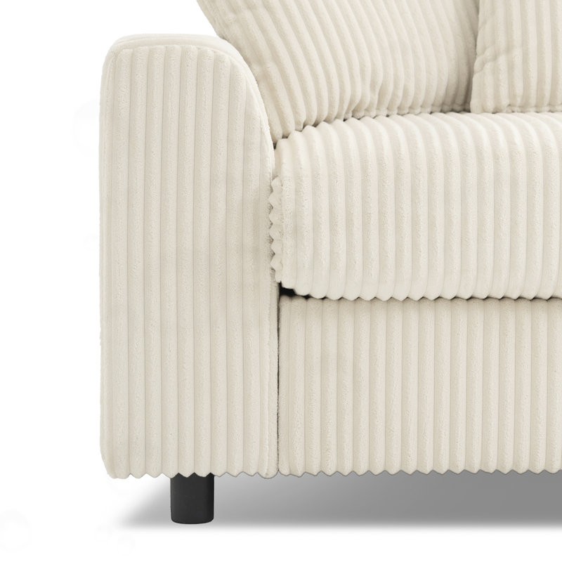 Canapé modulaire en L avec console 5 pièces Thalune, Velours côtelé crème