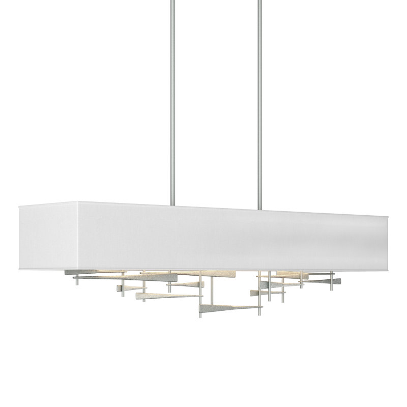 Luminaire suspendu rectangulaire à 4 lumières pour îlot de cuisine Cavaletti, Anna ton naturel, Platine rétro