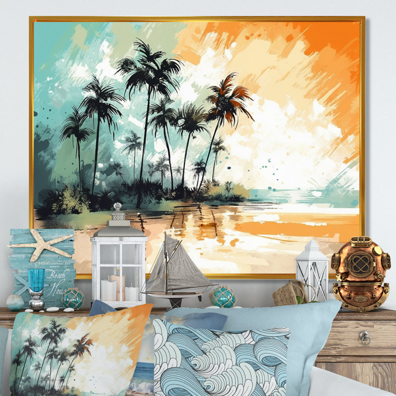 «Vibrant Palm Trees II - Modern Landscape Beach», art mural sur toile, H 30 po x l 40 po x P 1,5 po