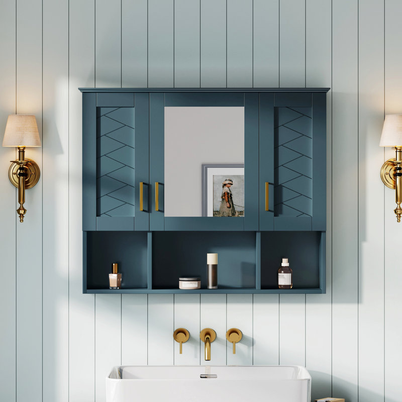 Armoire murale avec tablettes réglables, portes à fermeture en douceur pour la salle de bain, Blue