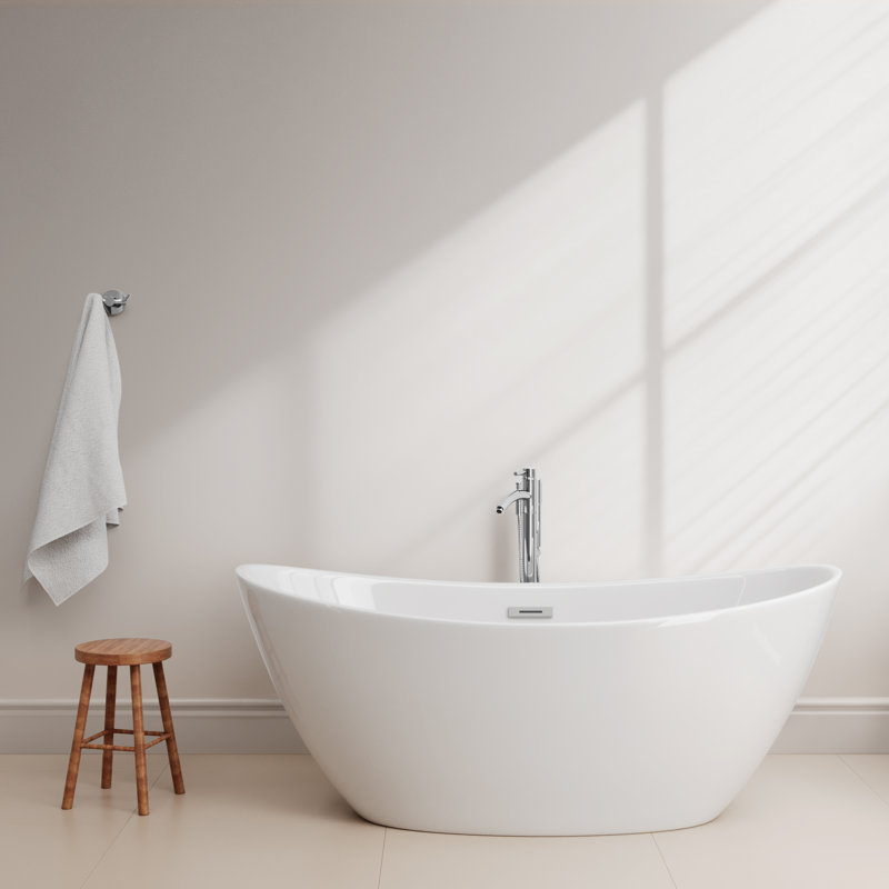 Dorrit 66" x 32" Freestanding Soaking Acrylic Bathtub, Polished Chrome
