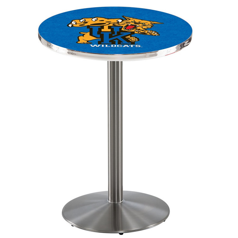 Round Metal Base Dining Table, Stainless Steel, University of Kentucky - Cat Logo
