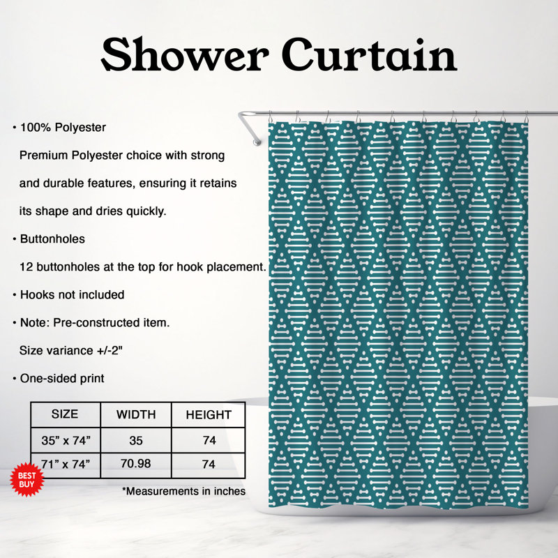 Rideau de douche Premium 5, Bleu sarcelle, H 74 po x l 71 po