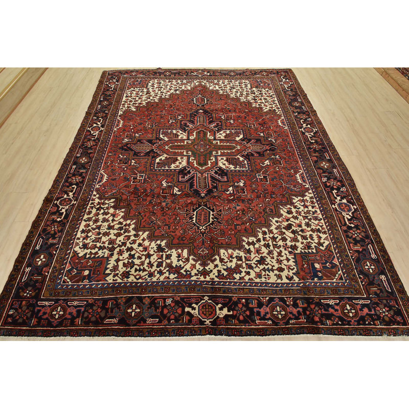 Tapis oriental rétro en laine rouge noué à la main 8 pi 6 po x 10 pi 3 po Tribal