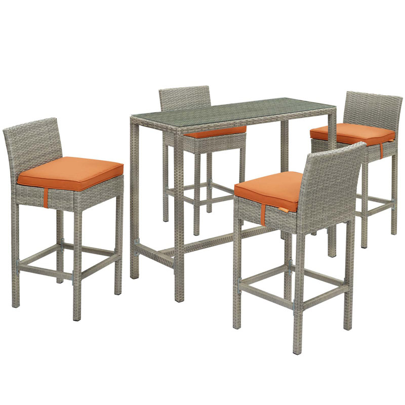 Ensemble de patio extérieur en osier gris anthracite 5 pièces Conduit, Orange