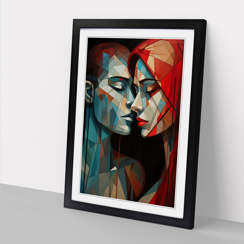 XYZ-FRM-V1223-4387 Lovers Geometric No.3 - Single Picture Frame Print on Wood, 64cm H x 46cm W x 2cm D, Black