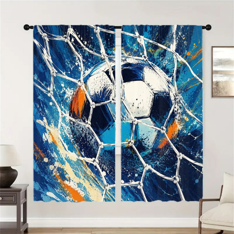 2 pièces ballon de soccer avec rideaux en filet, éclaboussures dynamiques pour le salon, la chambre à coucher, le jeu de cuisine, les rideaux, le décor de la coupe du monde de soccer