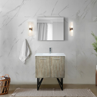 30 po Meuble-lavabo large et rustique avec comptoir en quartz, robinet et miroir de coin de 28 po x P 20 po
