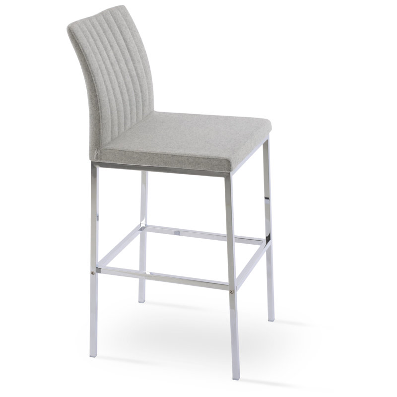 Tabouret de bar et de comptoir en métal Zeyno, Laine argentée, Chrome, Tabouret de bar (siège d'une hauteur de 29 po)