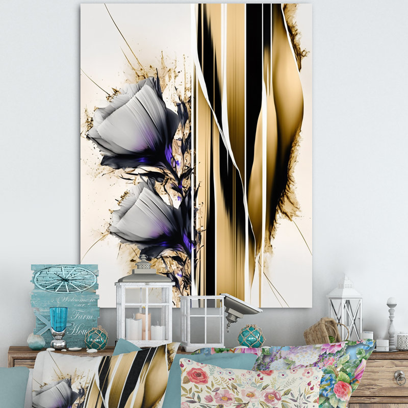 Fleur mauve sur une peinture abstraite I - Peinture sur toile, H 40 po x l 30 po x P 1,5 po, Toile tendue