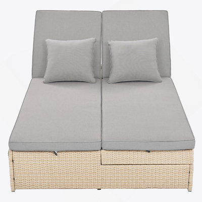 Outdoor Sunbed, Rattan Patio Reclining Chairs With Adjustable Backrest And Seat, Conversational Set