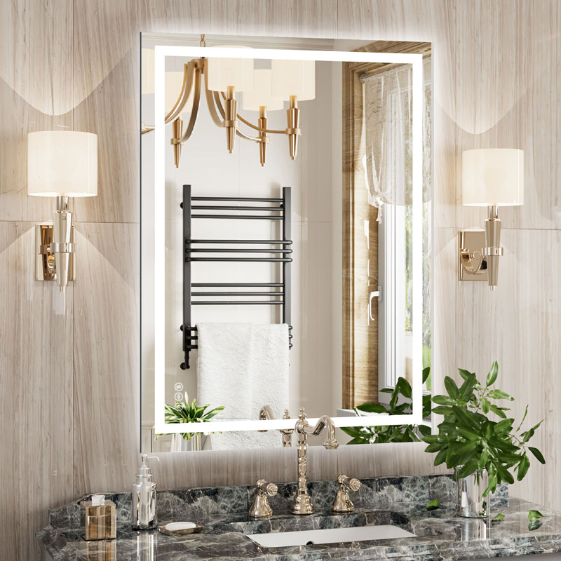 Super Bright Front & Back LED Lighted Bathroom Vanity Mirror Wall Mirror, Tempered Glass, 3 Colors Temperature & Dimmable & Anti-Fog, with UL, RoHS, ETL & 3-Year Warranty