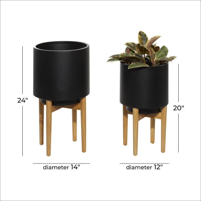 Ensemble de 2 pots à fleurs en métal noir 24 po, H 20 po, Noir
