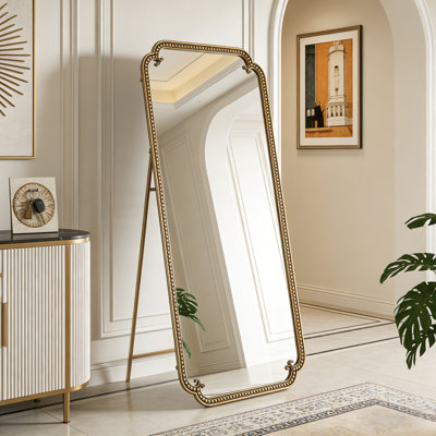 Miroir pleine grandeur sur pied avec support, grand miroir d'appoint 70 po x 32 po, mural ou incliné, chambre à coucher et salon, or antique | Idée de cadeau