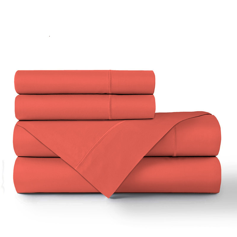 Ensemble de draps 100% coton jersey, Simple, Corail