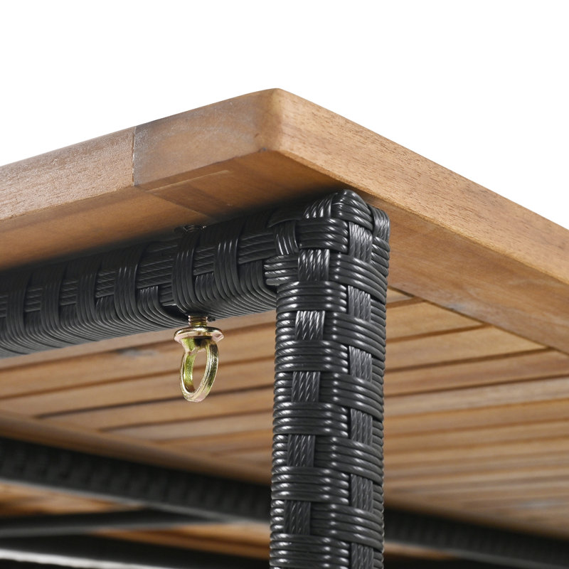 10 tables et tabourets de jardin en bois avec coussins imperméables, résistants aux intempéries, huit tabourets inclus.