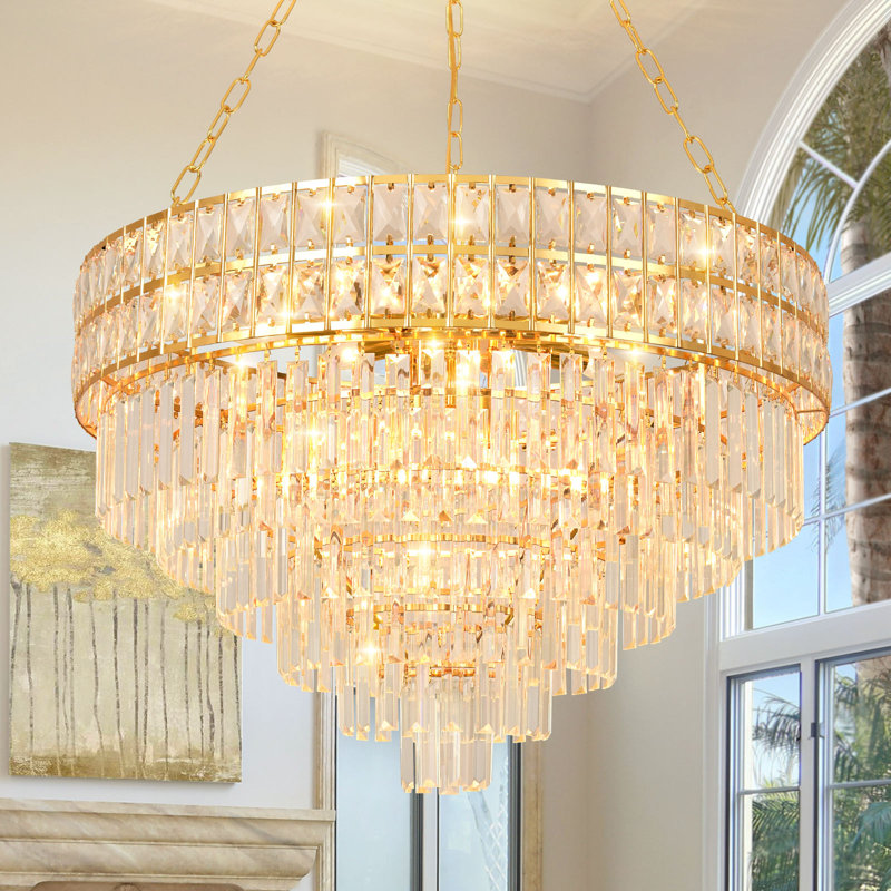Lustre empire en cristal Imma, Or vif, H 42,5 po x l 29,5 po x P 29,5 po