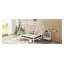 Lit plateforme simple en forme de maison avec escalier, structure de lit pour enfant à profil bas en bois massif, design amusant enfantin en blanc clair-813695085